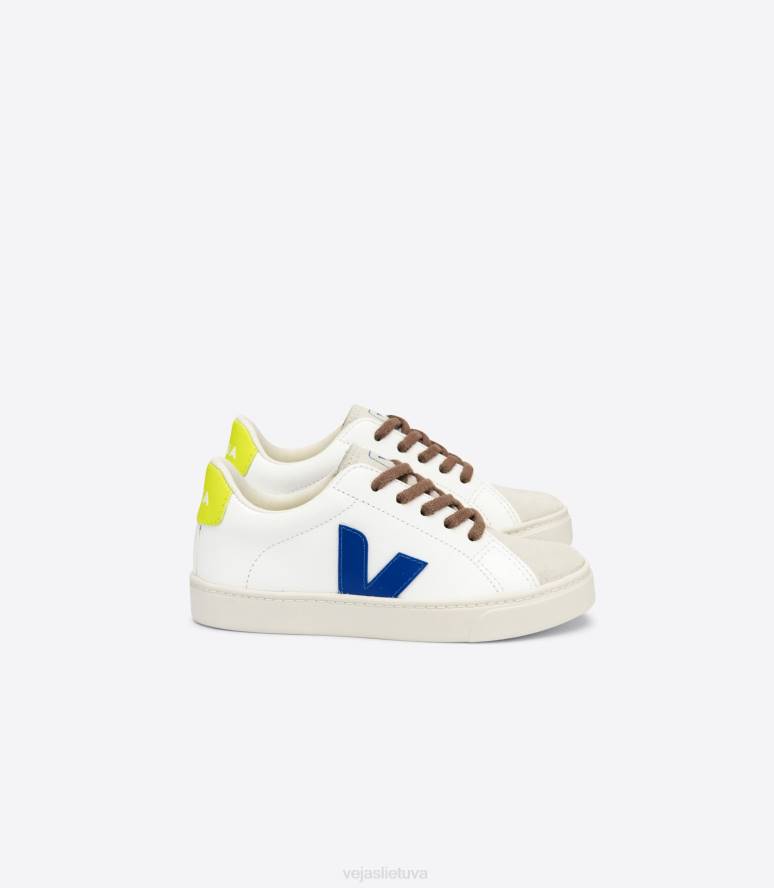 avalynė Veja Esplar raišteliai be chromo oda balta indigo jaune fluo vaikai F4NX341